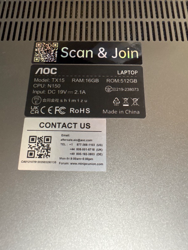 Photo 1 of AOC Laptop, Laptop Computer with Intel Processor Twin Lake N150(Up to 3.6GHz) 16GB DDR4 512GB SSD 15.6 Inch FHD Premium Laptop Windows 11 Pro, Metal Shell, Type-C
