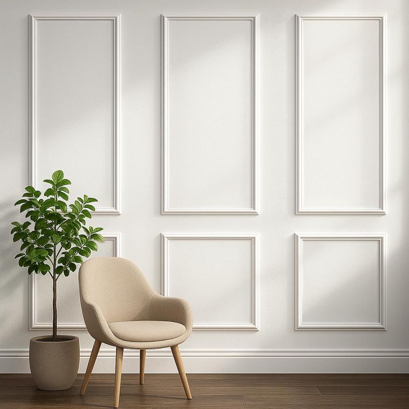 Photo 1 of Peel and Stick Wall Molding Kit – Pre-Cut Wainscoting Panels, Set of 6 (3 Top & 3 Bottom), Ready to Assemble & Easy to Install for Interior Wall Décor, Living Room Bedroom Accent Walls (54 x 24 in)
