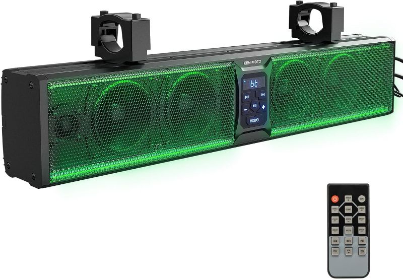 Photo 1 of KEMIMOTO 6-Speaker Metal UTV Sound Bar, 25-inch IP65 Waterproof Golf Cart Sound Bar, ATV Speaker Bluetooth with RGB, SxS Soundbar Compatible with Polaris RZR Can-Am w/ 1.25 in - 2 in Roll Bar
