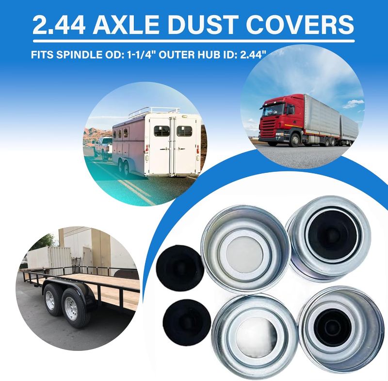 Photo 1 of 2-3/8" Dust Cap Grease Cover Axle Dust Covers Dust Cap Hub Dust Cap Cup Grease Cover & Rubber Plugs for 2.44 Dexter EZ Lube Camper Axle Trailer Axle & Outer Bearing LM67048 15123(4 Pack)
