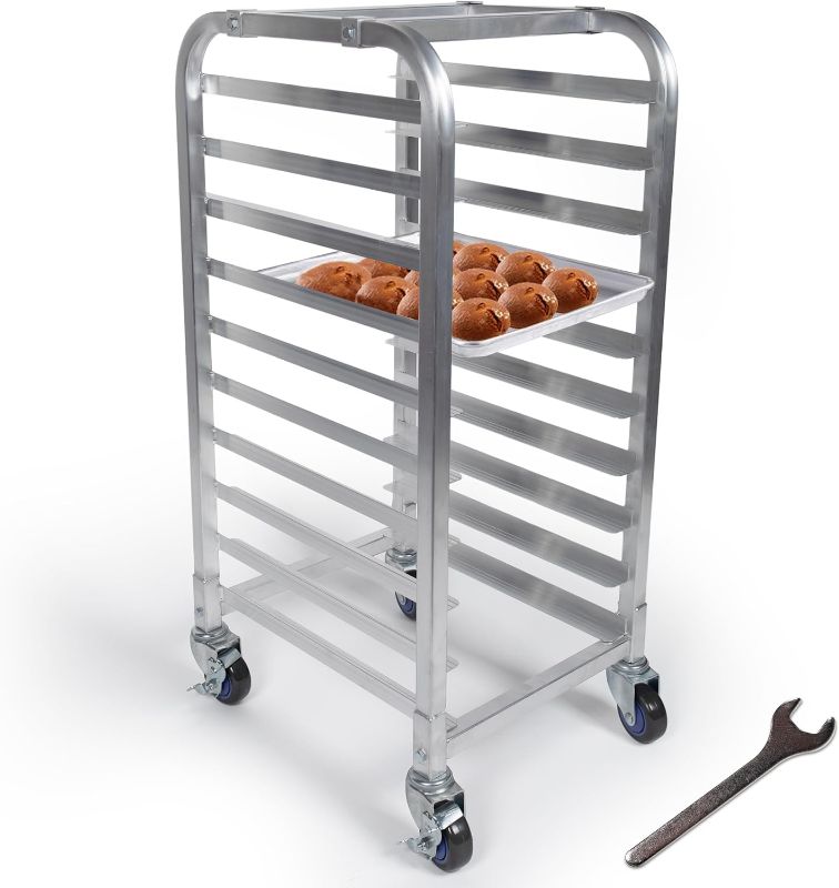 Photo 1 of TITAN KRAFT 10-Tier Half Sheet Pan Rack - Commercial Aluminum Baking Sheet Rack for 18" x 13" Sheets/Pan, Speed Rack with Lockable Casters for Kitchens - Sheet Pan NOT Included - 18" x 15.25" x 36"