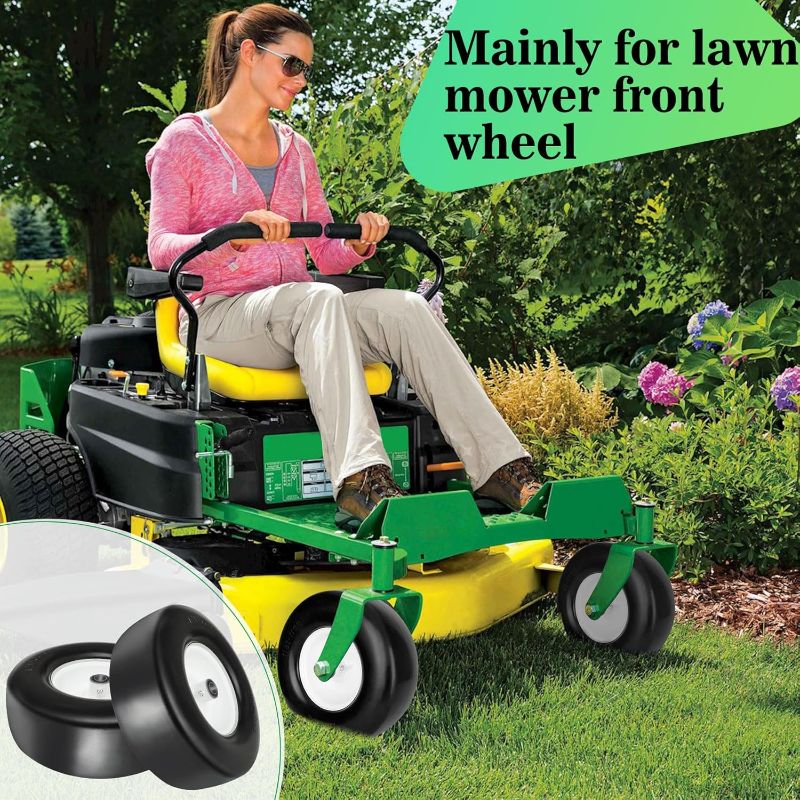 Photo 1 of 2 Pcs Upgrade 13x5.00-6 Flat Free Lawn Mower Tire and Wheel with 3/4" Chrome Steel Bearings, Zero Turn Mower Front Solid Tire Assembly for Commercial Grade Lawn, Garden Turf, 4.2"-5.2" Centered Hub
