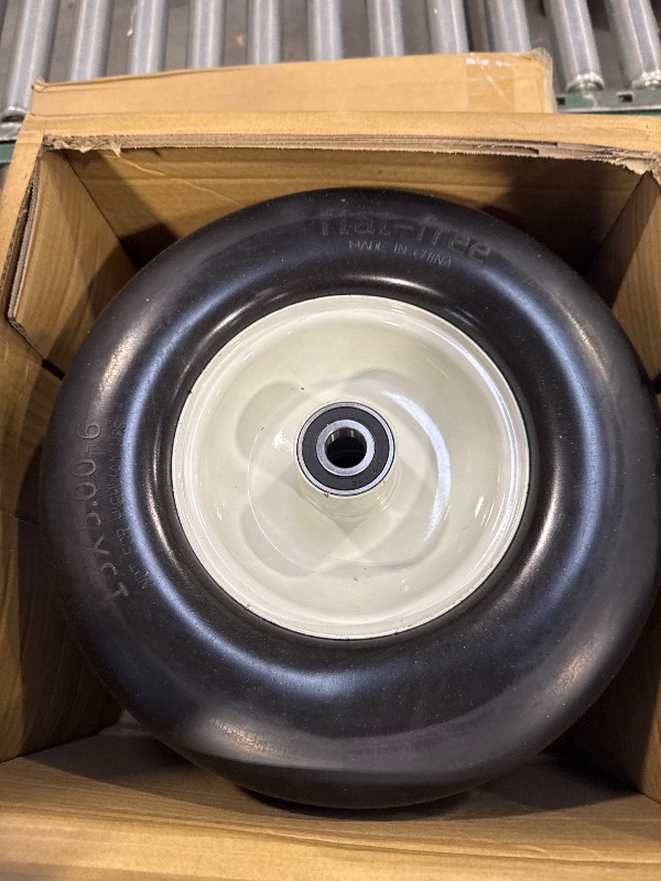Photo 1 of 2 Pcs Upgrade 13x5.00-6 Flat Free Lawn Mower Tire and Wheel with 3/4" Chrome Steel Bearings, Zero Turn Mower Front Solid Tire Assembly for Commercial Grade Lawn, Garden Turf, 4.2"-5.2" Centered Hub
