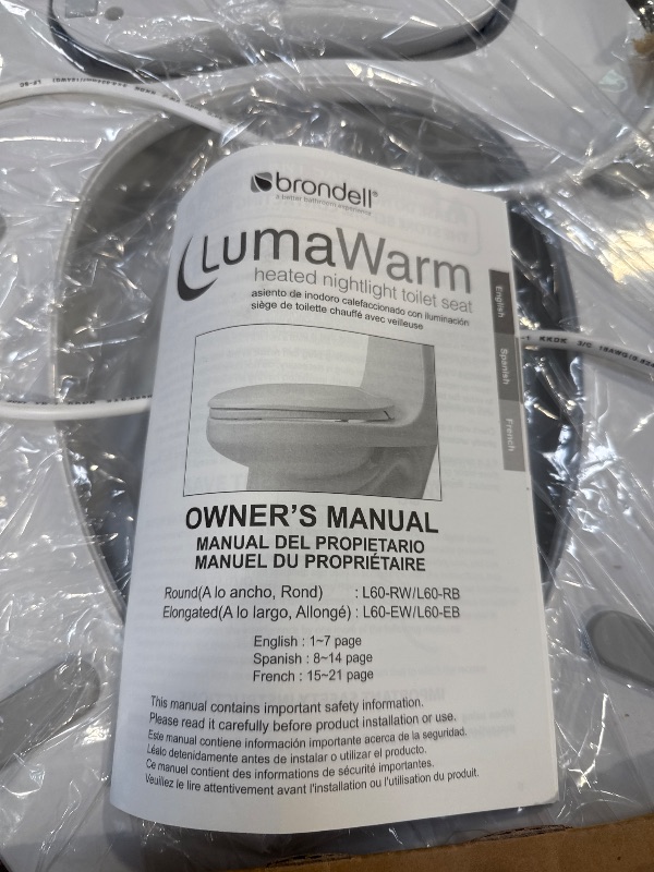 Photo 1 of Brondell L60-EW LumaWarm Heated Nightlight Elongated Toilet Seat, White