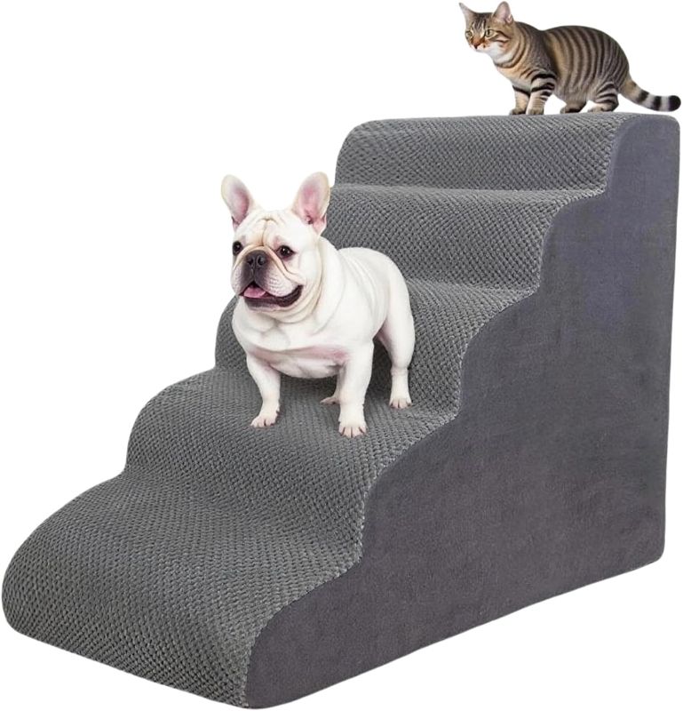 Photo 1 of 5 Step Pet Stairs Ramp for High Beds Sofas 5-30 Inch with Sturdy Non Slip Waterproof Pads, Machine Washable Cover Indoor Balanced Design for Cats Dogs Small Medium Large XL Pets Grey (Grey, Large, 1)

