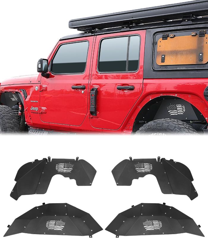 Photo 1 of ROADER JL Front + Rear Inner Fender Liners for Jeep Wrangler JL JLU 2018-2024 Unlimited Sahara Rubicon 2/4 Door, US Flag Bolt-on Style Fender Flares Splash Mud Guard Wheel Cover (not fit Gladiator)
