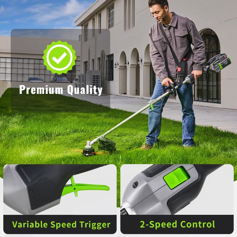Photo 1 of 60V Lithium Ion Cordless String Trimmer, 17 Inch Two Speed Brushless String Trimmer with 5.0Ah Battery and Charger
