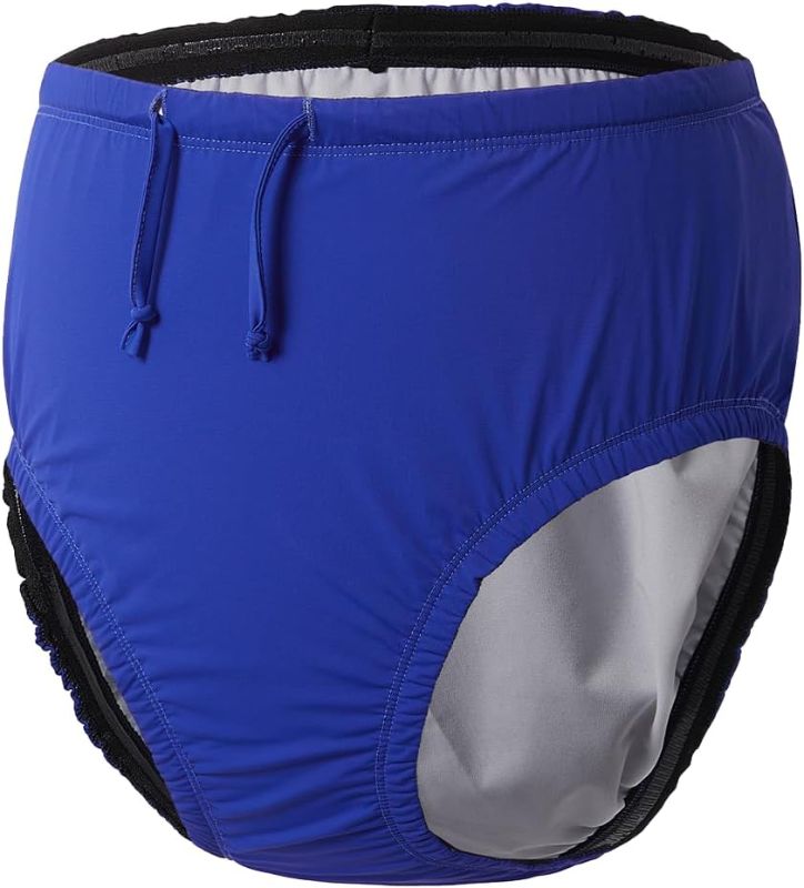 Photo 1 of Adult Reusable Swim Diapers Special Needs Swimwear for Incontinence Cloth Diaper Covers Waterproof,Leakproof, Unisex (Blue, XXXL)