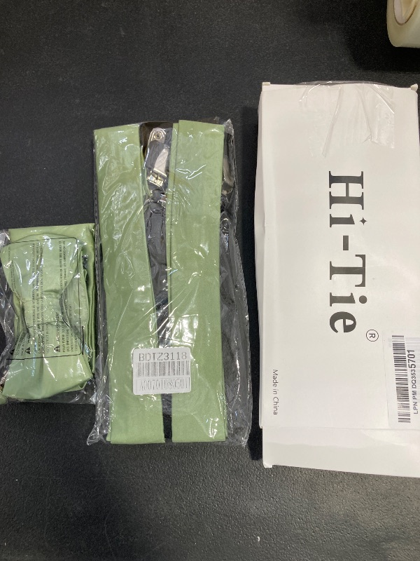 Photo 1 of Hi-Tie Men's Sage Green Suspender and Bow Tie Y Back Adjustable Braces with Strong 6 Clips Pre Tied Bow Tie with Pocket Square