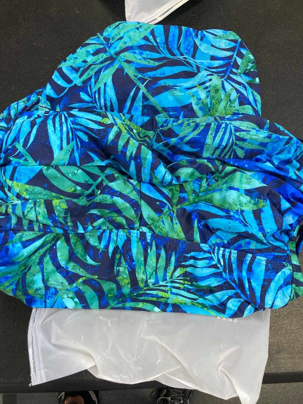 Photo 1 of Yonique Womens Strapless One Piece Swimsuit Tummy Control Bandeau Bathing Suits Slimming Twist Front Swimwear Blue and Green Leaf S