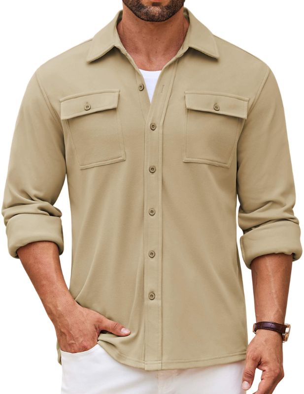 Photo 1 of COOFANDY Men's Shirt Jacket Long Sleeve Overshirt Casual Button Down Shacket Thermal Shirts with Pockets xl