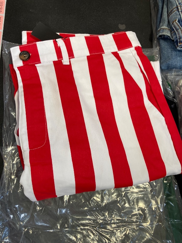 Photo 1 of Lars Amadeus Red and White Striped Pants for Men's Slim Fit Flat Front Tapered Business Office Cropped Pants 34 Red White SIZE 14