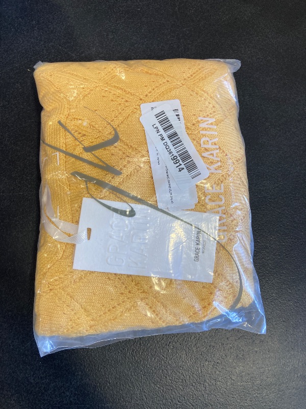 Photo 1 of 3/4 Sleeve Cardigan for Women Tie Front 2025 Lightweight Cropped Cardigan Crochet Knit Bolero Shrug Sweater Yellow L