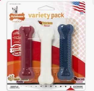Photo 1 of Nylabone Power Chew Variety Pack, Chicken, Bacon & Peanut Butter Flavored Dog Chew Toys, Small, 3 count