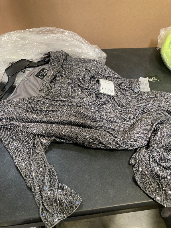 Photo 1 of Alex Evenings Women's Size 3/4 Sleeve Sequin A-Line Party Dress (Missy, Petite, Charcoal Plus, 18W