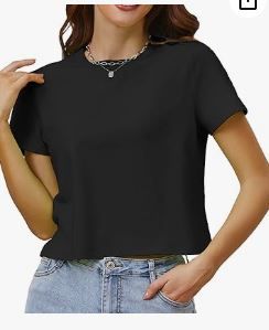 Photo 1 of MEDIUM- BLUE- Cotton T Shirts for Women Loose Fit Casual Crewneck Basic Tee Tshirts Short Sleeve Crop Workout Tops