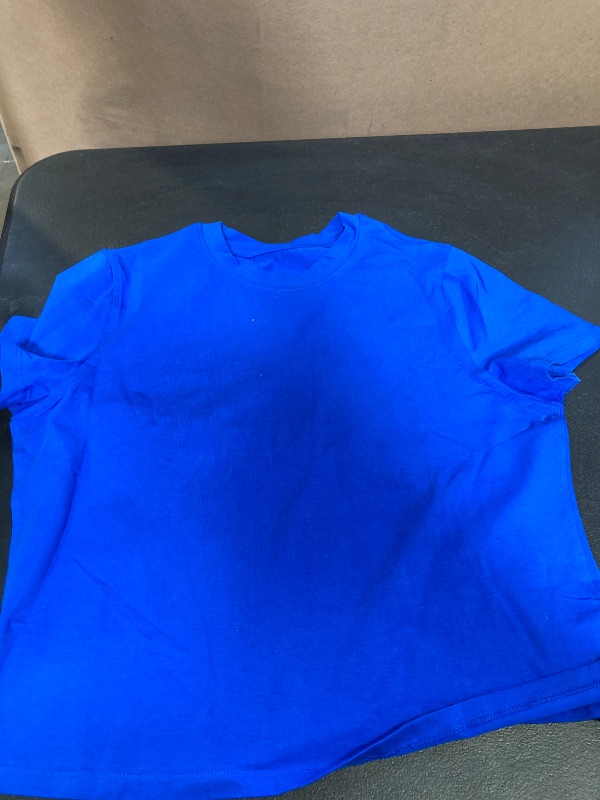Photo 1 of MEDIUM- BLUE- Cotton T Shirts for Women Loose Fit Casual Crewneck Basic Tee Tshirts Short Sleeve Crop Workout Tops
