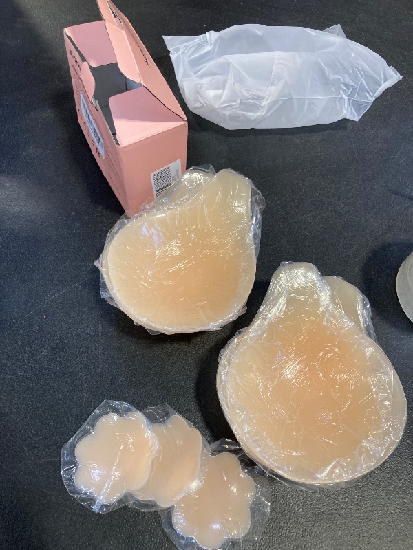 Photo 1 of 2025 Push Up Sticky Bra for Women, 2 Pairs Reusable Invisible Silicone Adhesive Bra for Backless Strapless Dress, with Nipple Covers (D, Nude+Nude)