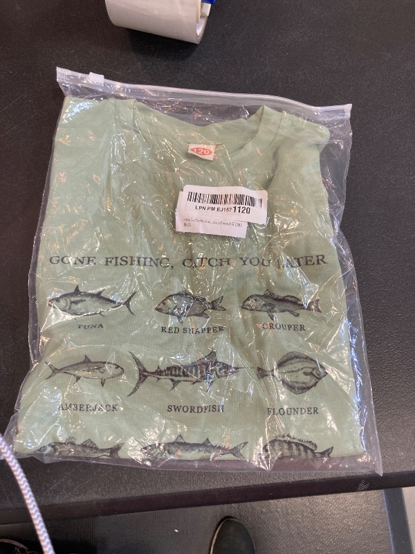Photo 1 of Ritatte Toddler Boy Gone Fishing Shirt Funny Fish Graphic Letter T-Shirt Kids Cute Farm Summer Short Sleeve Tees Tops(Green,4-5T(120))