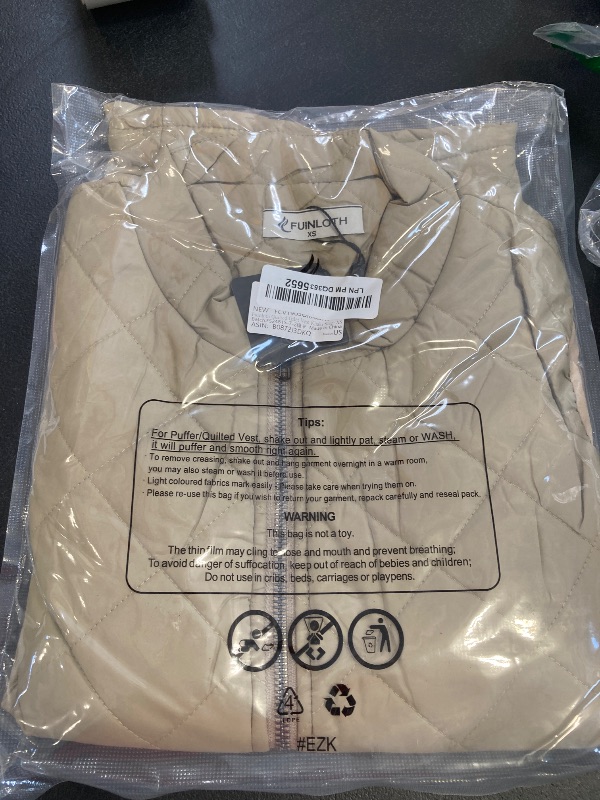 Photo 1 of Fuinloth Women's Quilted Vest, Stand Collar Lightweight Zip Padded Gilet Khaki XS