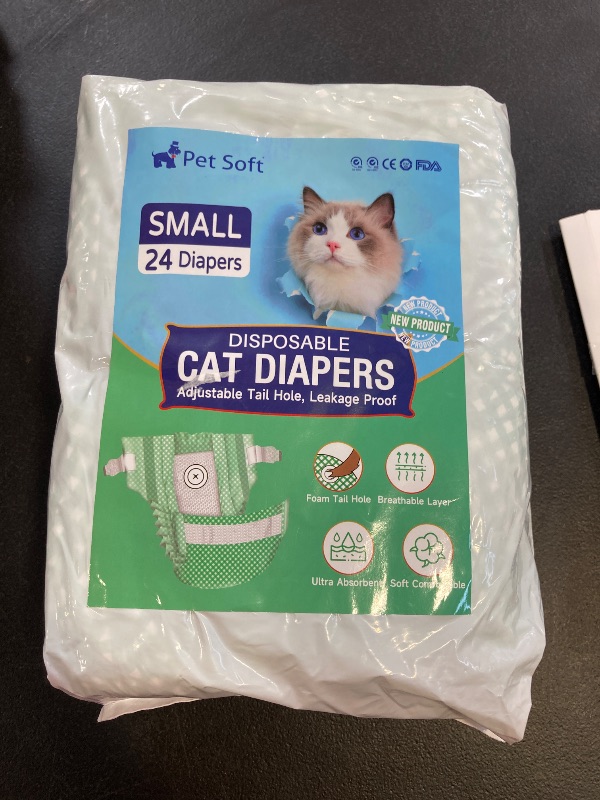 Photo 1 of Pet Soft Disposable Cat Diapers for Female & Male Cats, Puppy Doggie Diapers for Female Dogs with Adjustable Foam Tail Hole, Small (24Pcs, Green)