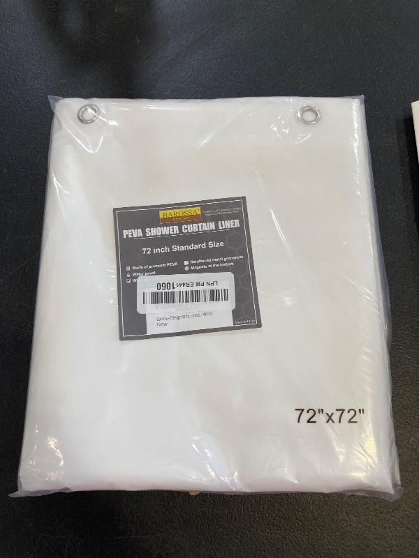 Photo 1 of Barossa Design White Shower Curtain Liner with 6 Magnets - Waterproof PEVA Shower Liner for Bath Tub, 72" x 72" Standard Size, PVC Free & Metal Grommets - White, 72x72
