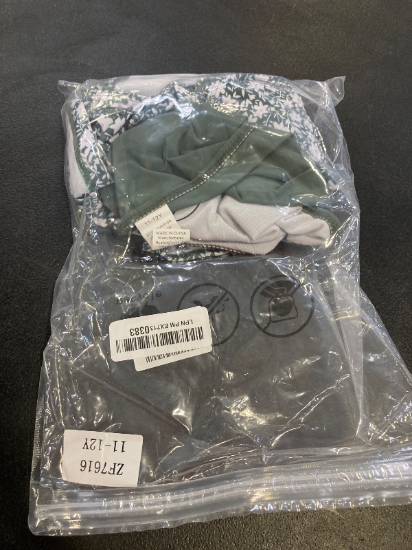 Photo 1 of AGAPENG Girls Swimsuits Size 10-12 Girls Tankini Swimsuit One Shoulder Green Floral Print Two Piece Bathing Suit Drawstring Two Piece Swimwear 11-12