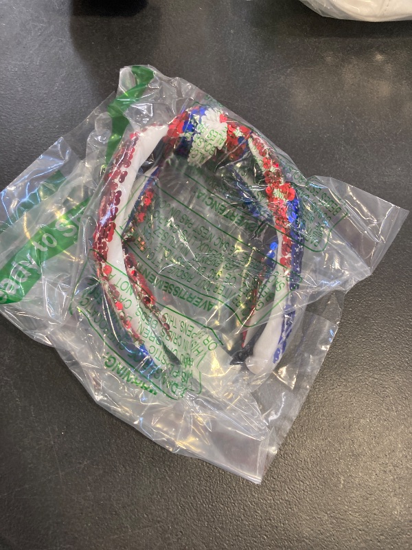 Photo 1 of Jaciya 4th of July Headband for Women Girls Red White and Blue Sequin Knotted Headband Patriotic Hairband