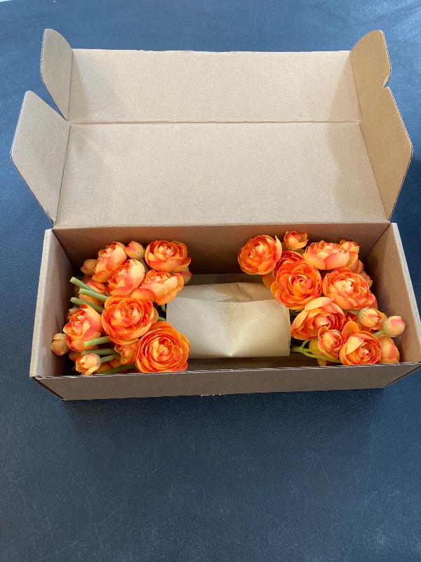 Photo 1 of Ling's Moment Ranunculus Artificial Flower, Faux Silk Mini Ranunculus Flowers for DIY Bouquet, Bulk Fake Wedding Filler Flowers for Centerpieces Arrangements Bridal Shower Decorations, Citrus Orange