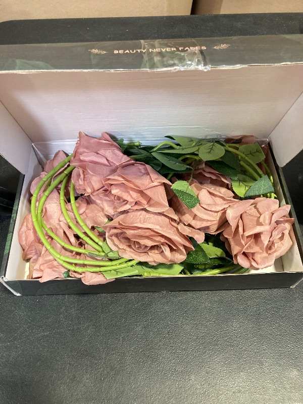 Photo 1 of Waipfaru 16 Pcs Artificial Flowers Fake Silk Dusty Roses, Faux Real Touch Roses Bouquet with Long Stem for Wedding Party Home Decor (Dusty Rose)