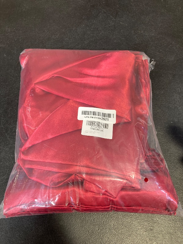 Photo 1 of TURSTIN 4 Packs Satin Tablecloth 102 x 58 Inch Overlay Satin Table Cover Rectangle Bright Silk Tablecloth Smooth Fabric Table Decoration for Wedding Banquet Party Events, Burgundy