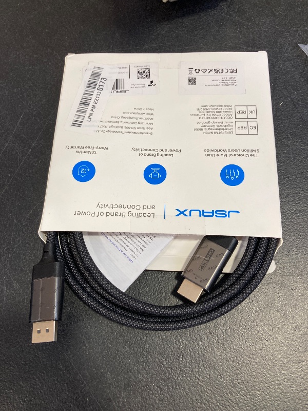 Photo 1 of JSAUX DisplayPort to HDMI Cable 4K@60Hz, 6.6ft DP to HDMI 2.0 Male UHD 2K@120/1080P@120 Nylon DP to HDTV Uni-Directional Cord for Dell, Projector, Desktop, AMD, NVIDIA, Lenovo, HP, ThinkPad
