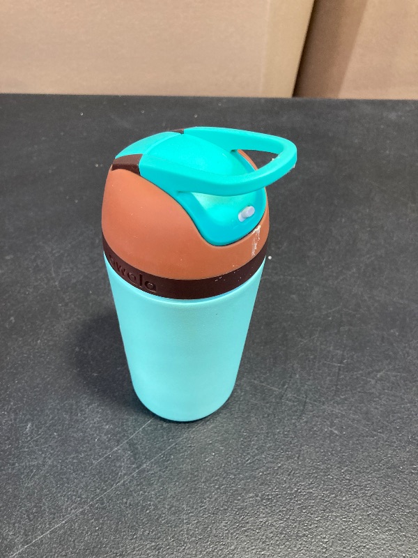 Photo 1 of Owala Kids Flip Insulated Stainless-Steel Water Bottle with Straw and Locking Lid, 14-Ounce, Brown/Teal (Mint Chocolate Chip)