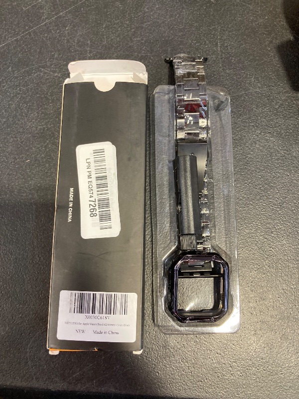 Photo 1 of Compatible with Apple Watch Band and Case, Stainless Steel Metal Chain with TPU Cover, Smart-Watch Link Bracelet Strap, Wrist-Band for i-Watch Series 9 8 7 6 5 4 3 2 1 SE, 45mm 44mm 42mm, Black