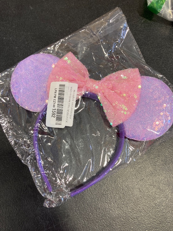 Photo 1 of XINXIYAN Mouse Ears Headbands for Women Glitter Sequin Mouse Ears Bow Headband Birthday Party Princess Decoration (Purple)