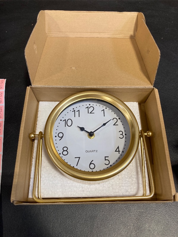 Photo 1 of EMAX HOME Vintage Golden Table Clock - Elegant Battery Operated Office, Living Room, and Bedroom Clock with Minimalist Design Gold Table Decor 22x19.5x5.5cm