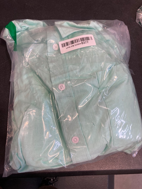 Photo 1 of J.VER Men's Half Sleeve Linen Shirt Solid Casual Button Down Shirts Summer Beach Tops with Pocket Mint Green Large