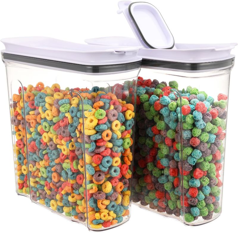 Photo 1 of FreshKeeper Cereal Containers Storage Set, Airtight Food Storage Container with Lid 4L/135.2oz, 2PCS BPA-FREE Plastic Pantry Organization Canisters for Rice Cereal Flour Sugar Dry Food in Kitchen
