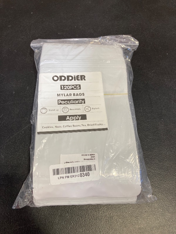 Photo 1 of ODDIER 5.5"x7.8" 120pcs Mylar Bags for Food Storage,Smell Proof Bag Resealable Food Storage Bags for Small Business, Stand-up Foil Pouch Packaging Treat Snack Packing for Self Sealing(White)
