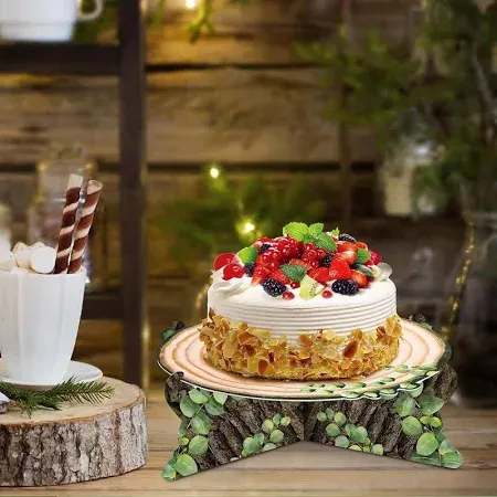 Photo 1 of Zopeal 1pc Woodland Cupcake Stand Wooden Cupcake Stand Decoration Western Cake Holder Camping Cake Holder for Woodland Baby Shower Decoration Forest Safari Birthday Party Supplies(Green Leaf)