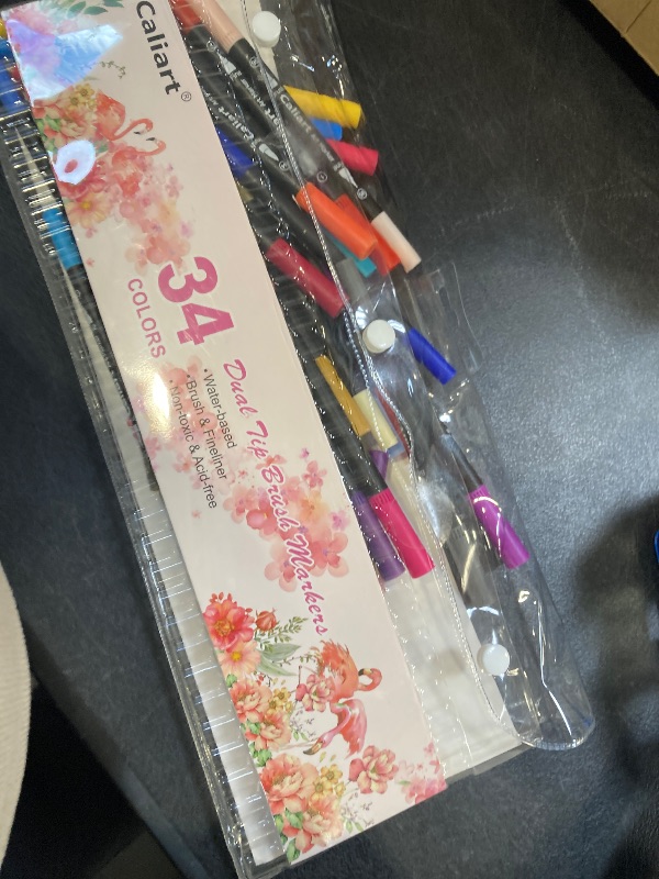 Photo 1 of Caliart 34 Double Tip Brush Pens Art Markers, Aesthetic Cute Preppy Stuff School Supplies, Artist Fine & Brush Pen Coloring Markers for Kids Adult Book Cards Drawing Craft Kit Teacher Office Supplies