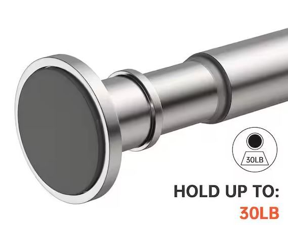 Photo 1 of 72 in. Never Rust Sturdy Stainless Steel Adjustable Shower Curtain Rod in Brushed Nickel, No Drill Curtain Rods