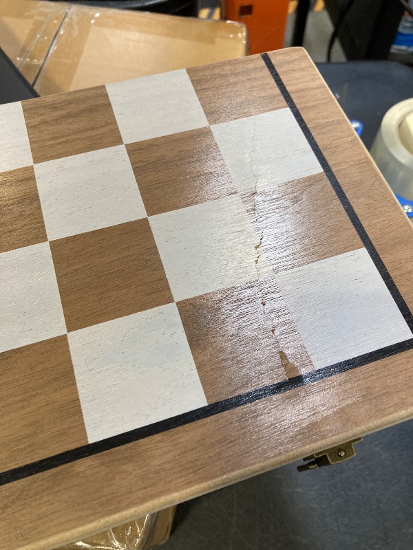 Photo 1 of PlayVibe Wooden Chess Set 15'' & Checkers Board Games for All Players with 2 Extra Queens - Handmade Classic Wooden Chess Board, Portable & Folding Playtime Boards, Beginner & Professional Use