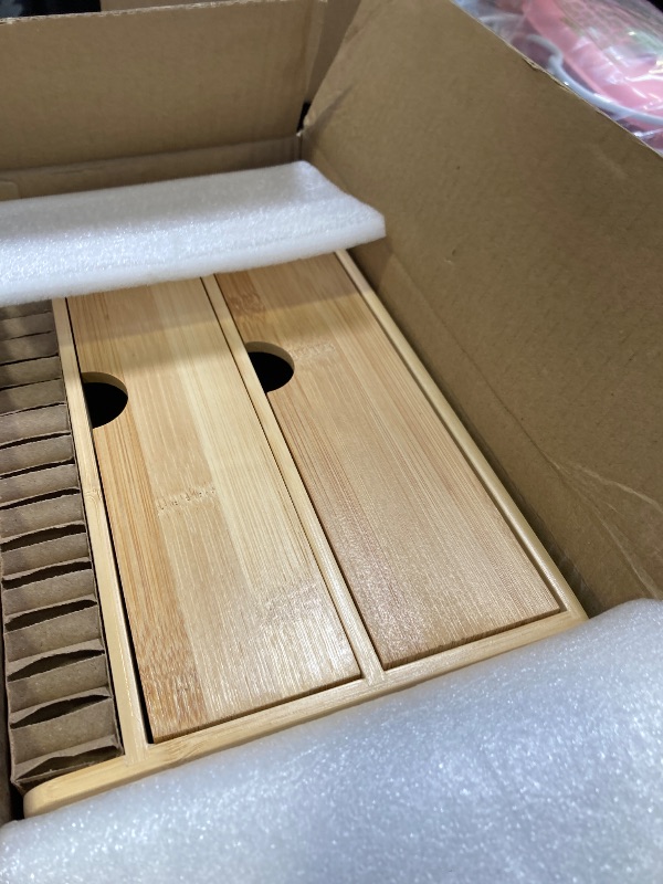 Photo 1 of Wisuce Bamboo Desk Drawer Organizer, 2 Drawer Desktop Organizer with Drawers Tabletop Storage Organization Box for Office Home Toiletries Supplies Vanity, No Assembly Required