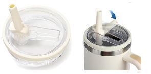 Photo 1 of 40 oz Replacement Tumbler Flip Fit for Stanley Quencher and Traveler?Straw Lids Spill Proof Splash Resistant Reusable Tumbler Cover for Car Cup Reusable Tumbler Lid with Straw Beige
