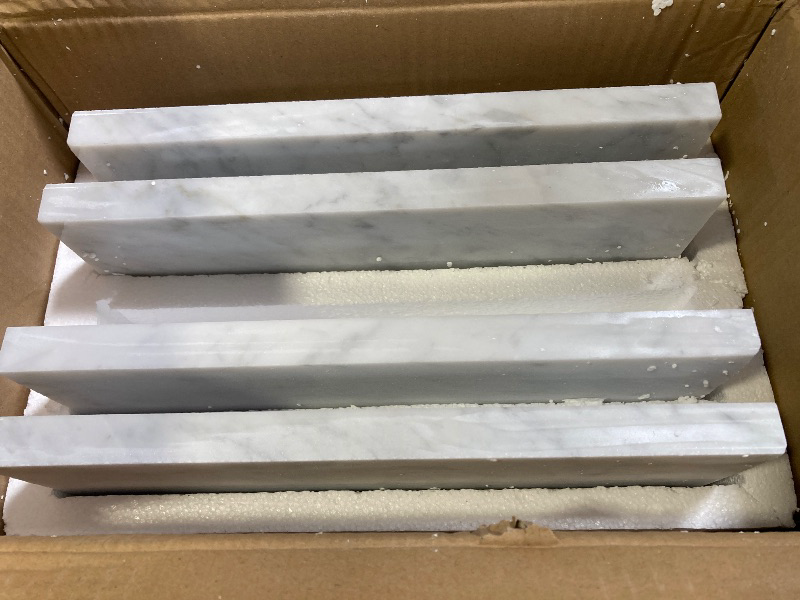 Photo 1 of Retheno 4 Pack Carrara White Marble Baseboard Trim Molding 5 x12'' Polished Wall Base Moulding for Bathroom Wall and Kitchen Backsplas