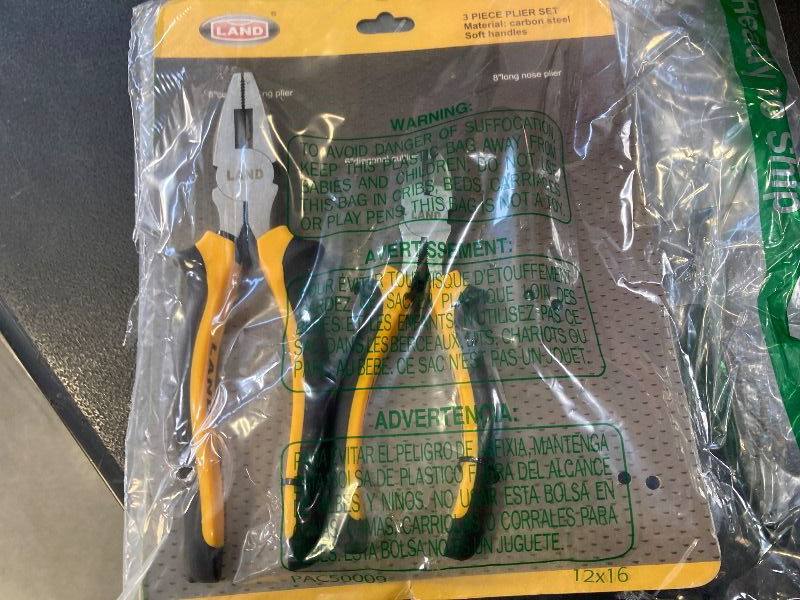Photo 1 of LAND High Leverage Plier Set - 8 inch Lineman's, 6 inch Diagonal Cutting & 8 inch Long Nose - 3 Pcs Set