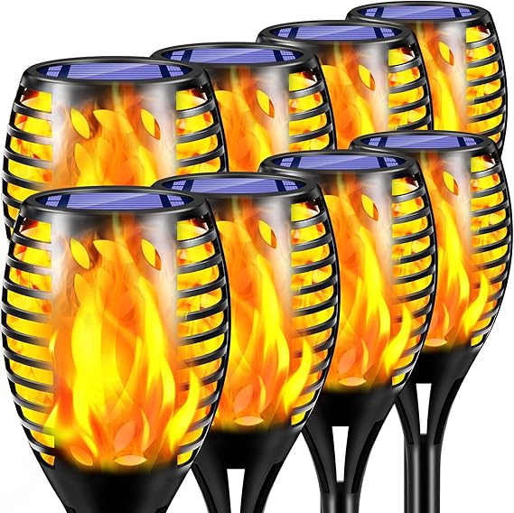 Photo 1 of TomCare 8 Pack Outdoor Flickering Flames Torch Decorative Garden Lights Solar Powered Waterproof Christmas Decorations Lighting for Garden Patio Yard Landscape
