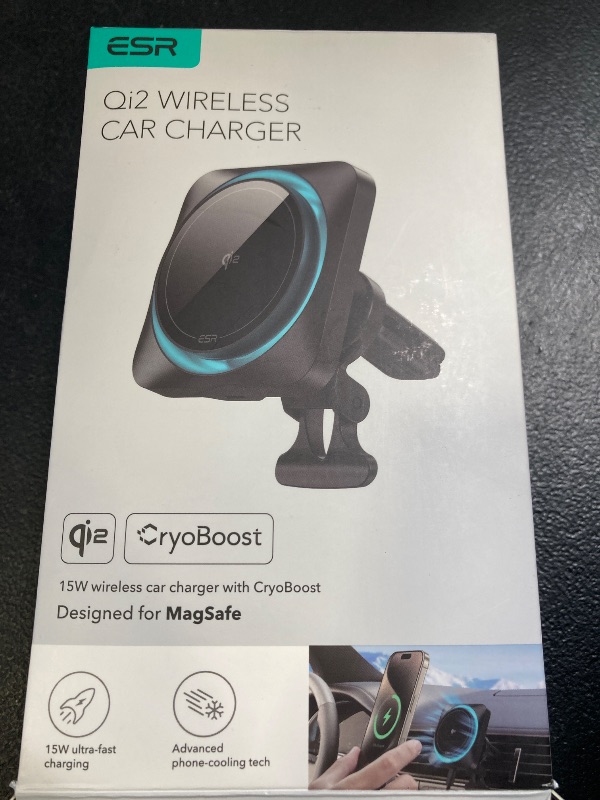 Photo 1 of ESR for Qi2 15W MagSafe Car Mount Charger with CryoBoost, Phone Cooling MagSafe Car Charger, Air Vent/Dashboard Wireless Charging for iPhone 16/15/14/13/12, Galaxy S25 Series, Fast Charger, Black