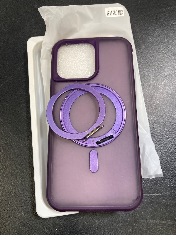 Photo 1 of TOKVANZ Designed for iPhone 14 Pro Max Case with 360° Rotatable Magnetic Ring Stand [Compatible Mag-Safe] [Military Grade Protection] Translucent Matte Phone Cases for Women Men 6.7'', Purple